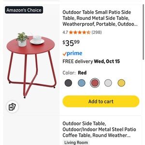 New Red Outdoor Patio Side Table